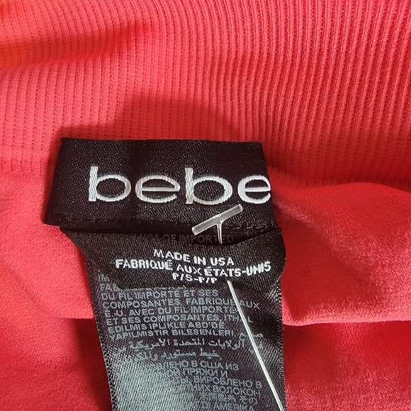 NWT Sz M/L Women's Bebe pink space knit lined square neck mesh stretch Crop top - Picture 5 of 5